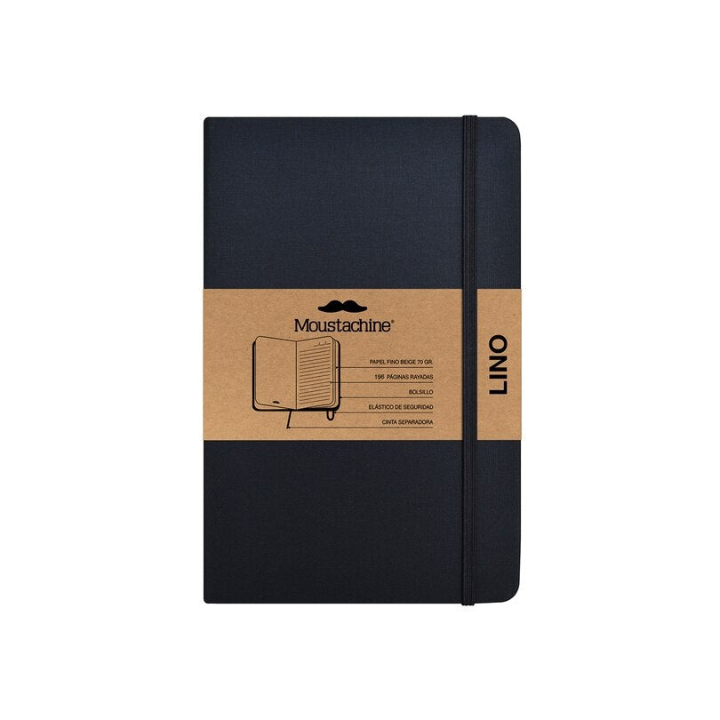 Moustachine Classic Lino Tapa Dura Negro Interior Rayado Pocket | Moustachine