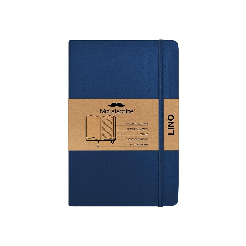 Moustachine Classic Lino Tapa Dura Azul Oscuro Interior Rayado Pocket | Moustachine