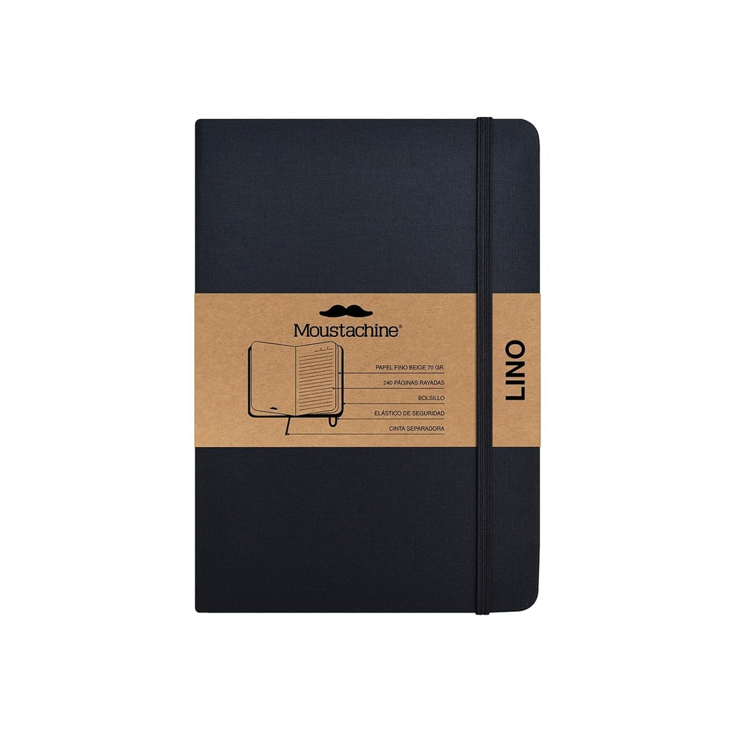 Moustachine Classic Lino Tapa Dura Negra Interior Rayado Mediana | Moustachine