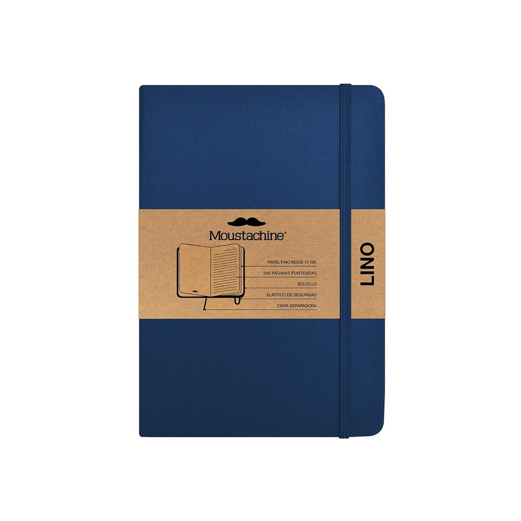 Moustachine Classic Lino Tapa Dura Azul Oscuro Interior Rayado Mediana | Moustachine