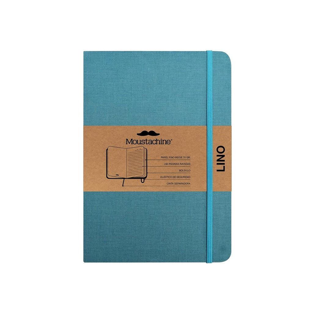 Moustachine Classic Linen Hardcover Ocean Water Blue Lined Large | Moustachine